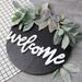 Welcome Sign Wooden Round Wreath Front Door Decoration