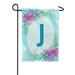 America Forever Spring Monogram Garden Flag Letter J 12.5 x 18 inches Double Sided Vertical Outdoor Yard Lawn Pink and Blue Flowers Cosmos Leaves Summer Flower Garden Flag