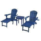W Unlimited Oceanic Folding Wood Adirondack Chair Set with Built-In Ottoman Navy Blue