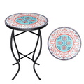 Outdoor Side Table-Patio End Table-14 Round Accent Table Mosaic Glass Metal Side Table Garden Balcony Indoor Coffee Table