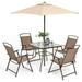 Pellebant 6 Pcs Metal & Glass Patio Dinning Set and Umbrella in Brown/Tan