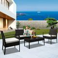 4 Piece Wicker Patio Set Outdoor Patio Furniture Sets with Wicker Chairs Loveseat Sofa Glass Coffee Table All Weather Conversation Sets Sectional Sofa Set for Backyard Porch Garden Pool LL900