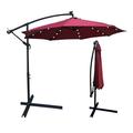 10 ft Outdoor Market Patio Beach Umbrella with Solar Powered LED Lighted and Cross Base Offset Hanging Umbrella with Easy Tilt Adjustment and 8 Ribs for Backyard Pool Lawn and Garden Burgundy