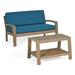 Wilcox Outdoor Acacia Wood Loveseat and Coffee Table Set with Cushions Gray Dark Teal