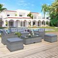 Patio Sectional Sofa Set Patio Outdoor Furniture with Coffee Table and Cushions for Home Backyard Garden Gray