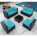 Gotland Patio Furniture Sets 7 Pieces Patio Sectional Outdoor Furniture Patio Sofa Chairs Set All Weather PE Rattan Wicker Couch Conversation Set Blue