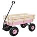 Branax Collapsible Wagon Cart for Kids Outdoor Garden Utility Wagon with Push Bar Heavy-Duty Garden Wagon Cart Folding Lawn Wagon Cart with Air Tires Removable Sides Steel and Wood Pink