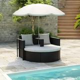 Carevas Patio Bed with Parasol Black Poly Rattan