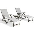 Pellebant Set of 3 Outdoor Chaise Lounge & Table Set Aluminum Patio Folding Chairs Light Gray