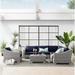 Modway Conway Outdoor Patio Wicker Rattan 7-Piece Sectional Sofa Furniture Set in Light Gray Navy