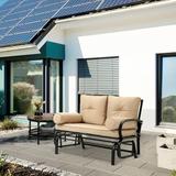 Outsunny Swing Glider Rocking Chair Double Patio Bench 2 Person Loveseat with Steel Frame Cushions Pillow Armrests Khaki