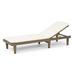 GDF Studio Teresa Outdoor Acacia Wood Armless Adjustable Chaise Lounge with Cushion Gray and Cream