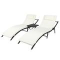 SalonMore Foldable Wicker Outdoor Chaise Lounge Beige White and Black