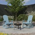 Merrick Lane 3 Piece Outdoor Set with 2 Sea Foam Classic Adirondack Rocking Chairs & Wood Burning Fire Pit with Poker/Spark Screen