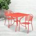 BizChair Commercial Grade 35.5 Square Coral Indoor-Outdoor Steel Patio Table Set with 2 Round Back Chairs