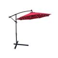 10 ft Outdoor Market Patio Beach Umbrella with Solar Powered LED Lighted and Cross Base Offset Hanging Umbrella with Easy Tilt Adjustment and 8 Ribs for Backyard Pool Lawn and Garden Red