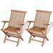 Anself Set of 2 Teak Wood Folding Dining Chairs with Arm Rest Outdoor Patio Garden Yard Folding Ergonomic Seat Dining Chair (Brown)