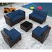 Gotland Patio Furniture Sets 7 Pieces Sectional Outdoor Furniture Patio Sofa Chairs Set Navy Blue Rattan Wicker