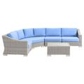 Lounge Sectional Sofa Chair Table Set Rattan Wicker Light Grey Gray Light Blue Modern Contemporary Urban Design Outdoor Patio Balcony Cafe Bistro Garden Furniture Hotel Hospitality