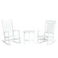 WestinTrends Malibu Classic 3 Piece Outdoor Rocking Chairs Set All Weather Poly Lumber Adirondack Rocker Bistro Set Patio Deck Porch Chairs Set of 2 with Side Table White