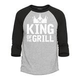 Shop4Ever Men s King of The Grill Cooking BBQ Raglan Baseball Shirt Small Heather Grey/Black