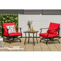 Gymax 3PCS Outdoor Rocking Chair Set Patio Conversation Bistro Set w/ Red Cushions