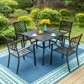 MF Studio 5-Piece Outdoor Dining Set Metal Patio Furniture with 4 PCS Stacking Armchairs & 1 PC Square Table with Umbrella Hole Suitable for Garden Yard & Deck Black