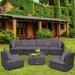 Gymax 7PCS Patio Rattan Sectional Sofa Set Outdoor Furniture Set w/ Grey Cushions