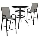 Flash Furniture Brazos Outdoor Dining Set - 2-Person Bistro Set - Brazos Outdoor Glass Bar Table with Gray All-Weather Patio Stools