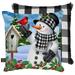 Checkered Snowman Winter Decorative Pillow Cardinal Pair Indoor Outdoor 17 x17