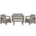 Jeco W00610G-FS006 Pontus Grey Conversation Patio Set Tan Cushion - 4 Piece