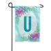 America Forever Spring Monogram Garden Flag Letter U 12.5 x 18 inches Double Sided Vertical Outdoor Yard Lawn Pink and Blue Flowers Cosmos Leaves Summer Flower Garden Flag