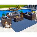 Sorrento 4-Piece XL Resin Wicker Outdoor Patio Furniture Conversation Sofa Set in Brown w/ Three-seat Sofa Loveseat Sofa and Coffee Table (Flat-Weave Brown Wicker Sunbrella Canvas Charcoal)