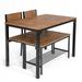 Topbuy 4PCS Dining Table Set Kitchen Table with Bench and Chairs Industrial Gathering Bench Dining Set Brown