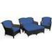 Patiojoy 5 PCS Patio Rattan Sectional Sofa Set Outdoor Furniture Conversation Set Cushioned Loveseat Sofa Ottoman Navy