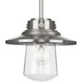 Tremont Collection One-Light Stainless Steel and Clear Seeded Glass Farmhouse Style Hanging Mini-Pendant Light