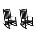 WestinTrends Malibu Outdoor Rocking Chair Set of 2 All Weather Poly Lumber Adirondack Rocker Chair with High Back 350 Lbs Support Patio Black Rocking Chair for Porch Deck Garden Lawn