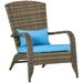 Outsunny Patio Adirondack Chair with All-Weather Rattan Wicker Soft Cushions Tall Curved Backrest for Deck or Garden Sky Blue