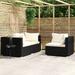 Andoer 3 Piece Patio Set with Cushions Black Poly Rattan
