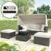 PUDO Outdoor Wicker Couch Patio Furniture Set Daybed Rattan Sofa with Retractable Canopy Clamshell Lounger for Lawn Garden Pool White Washed Day Bed