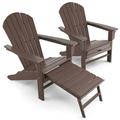 Patiojoy 2PCS HDPE Adirondack Chair W/Ergonomic Design&Ottoman Outdoor Lounge Armchair Chair for Yard&Patio Coffee