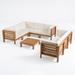 GDF Studio Cascada Outdoor Acacia Wood 8 Seater Sectional Sofa Set Beige