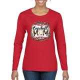 Baseball Mom Jaguar Print Sports Womens Graphic Long Sleeve T-Shirt Red XX-Large