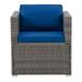 Parksville Blended Gray Wicker / Rattan Frame Patio Armchair with Blue Cushions
