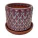 Diamond Red Ceramic Pot with Attached Saucer - 4.5 x 4.25