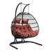 LeisureMod Patio Black Wicker 2 Person Double Folding Hanging Egg Swing Chair in Cherry