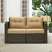 Superjoe 2 Pcs Outdoor Patio Furniture Garden Loveseat Wicker Sofas Brown with Beige