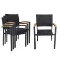 KARMAS PRODUCT 4 Pack Outdoor Patio All Weather PE Wicker Dining Chairs with Aluminum Alloy Frame Stackable Rattan Bistro Cafe Balcony Backyard Armchair Set Black