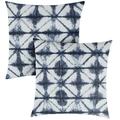 Set of 2 22 Indigo Blue and White Geometric Sunbrella Indoor and Outdoor Square Pillow