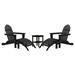 DuroGreen 5-Pc Folding Adirondack Chair Set 2 Chairs 2 Ottomans and 1 Side Table Made With All-Weather Tangentwood Oversized High End Patio Furniture No Maintenance USA Made Black